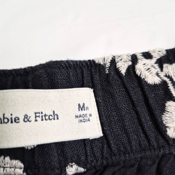 Abercrombie & Fitch Womens Shorts Med Black White Embroidery Floral Boho Linen - Picture 4 of 12